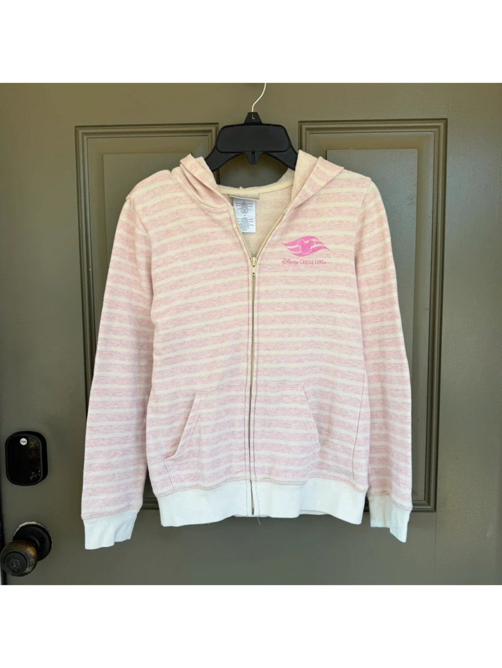 Disney Cruise Line Girls Pink Striped Rhinestone Anchor Zip Up Hoodie - Youth L